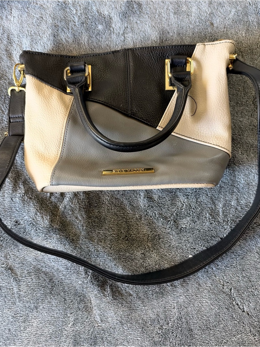 Steve Madden Colorblock Satchel Crossbody Handbag Gray Black Off-White